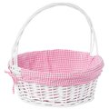 Vintiquewise White Round Willow Gift Basket, with Pink and White Gingham Liner and Handles, Large QI004550PK.L